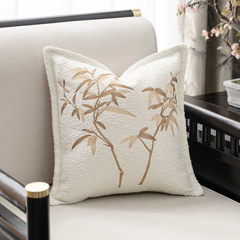 Bamboo Leaf Embroidered Decorative Pillow